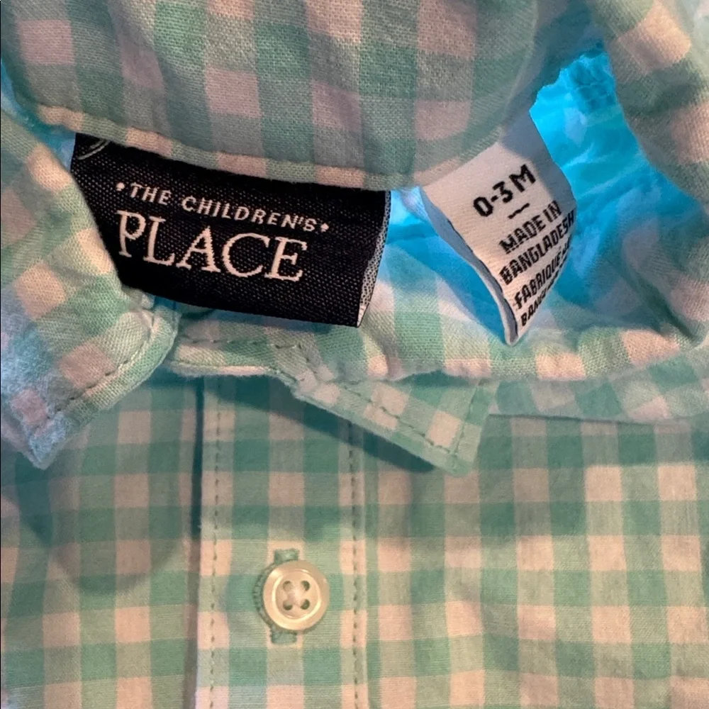 The Children's Place Teal and White Gingham Baby Romper